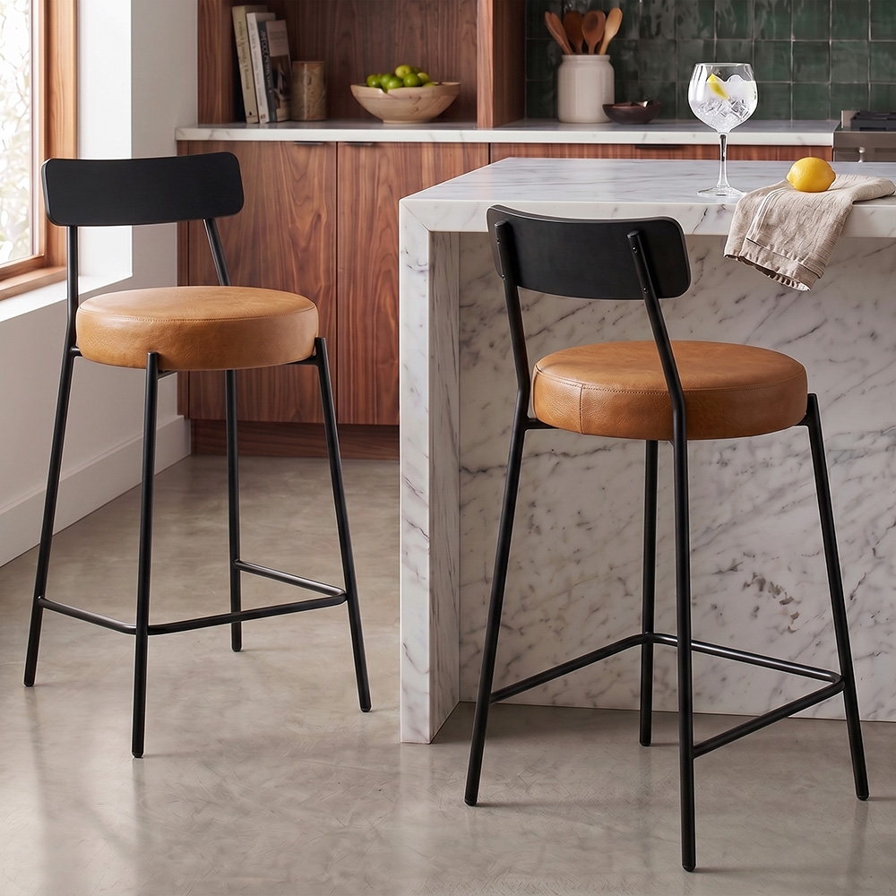 Banqueta Cozinha Média Kit 2 Modena Sintético Whisky/Preto I01 - Mpozenato