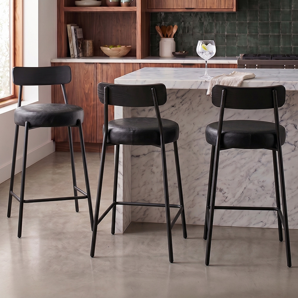 Banqueta Cozinha Média Kit 3 Modena Sintético Preto I01 - Mpozenato