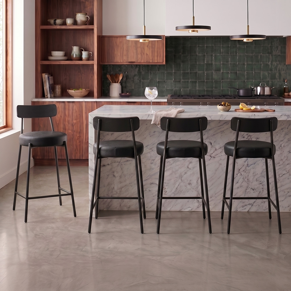 Banqueta Cozinha Média Kit 4 Modena Sintético Preto I01 - Mpozenato