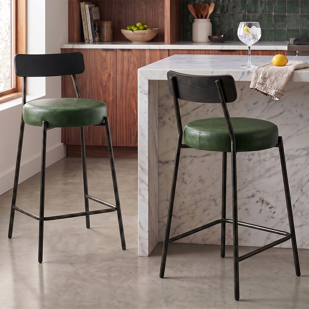Banqueta Cozinha Alta Kit 2 Modena Sintético Verde/Preto I01 - Mpozenato