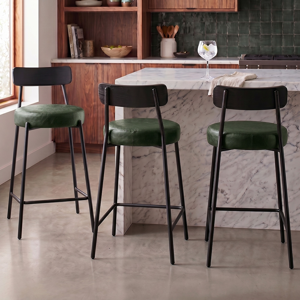 Banqueta Cozinha Alta Kit 3 Modena Sintético Verde/Preto I01 - Mpozenato