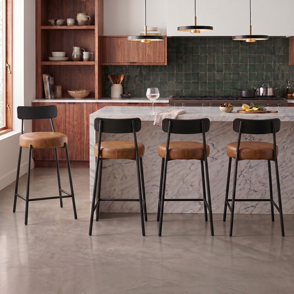 Banqueta Cozinha Alta Kit 4 Modena Sintético Whisky/Preto I01 - Mpozenato