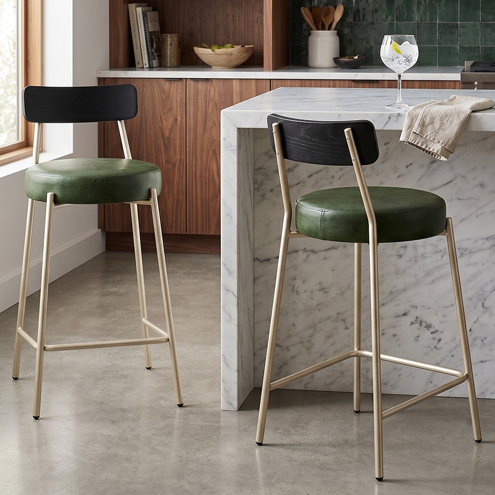 Banqueta Cozinha Média Kit 2 Modena Sintético Verde/Preto/Chp I01 - Mpozenato