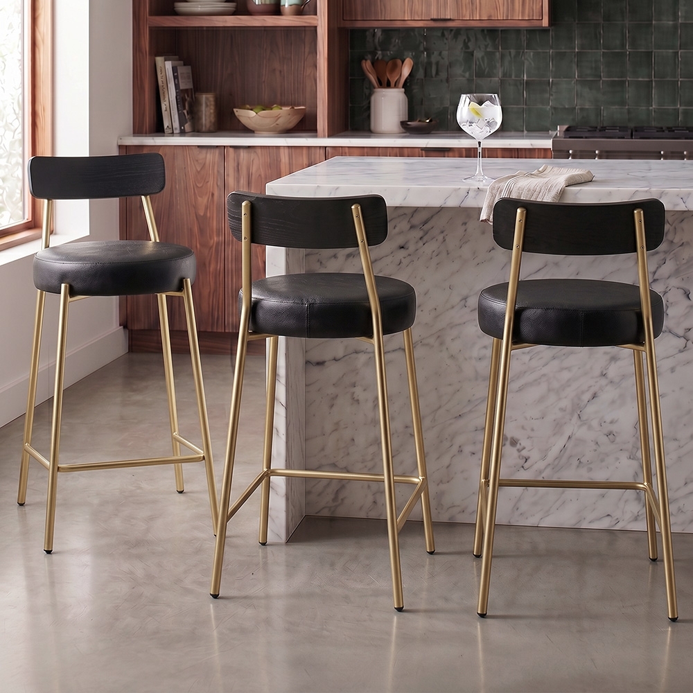 Banqueta Cozinha Média Kit 3 Modena Sintético Preto/Preto/Dr I01 - Mpozenato