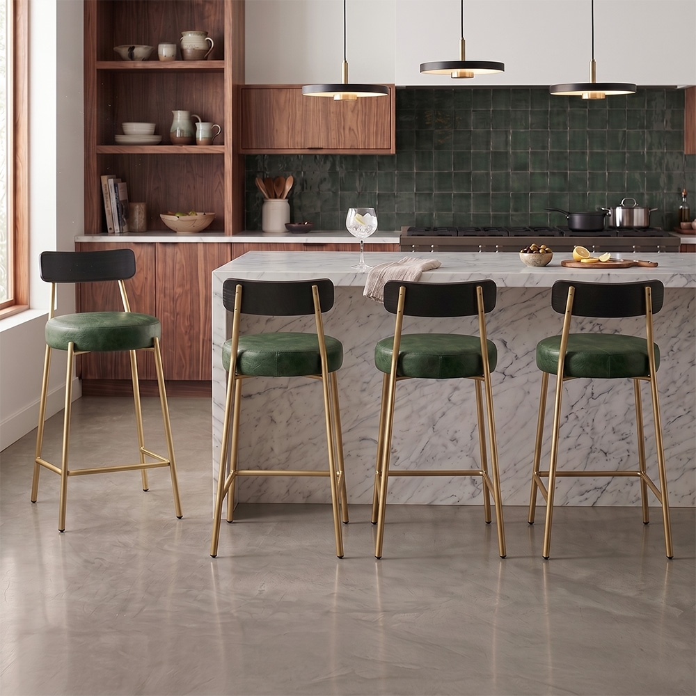 Banqueta Cozinha Média Kit 4 Modena Sintético Verde/Preto/Dr I01 - Mpozenato
