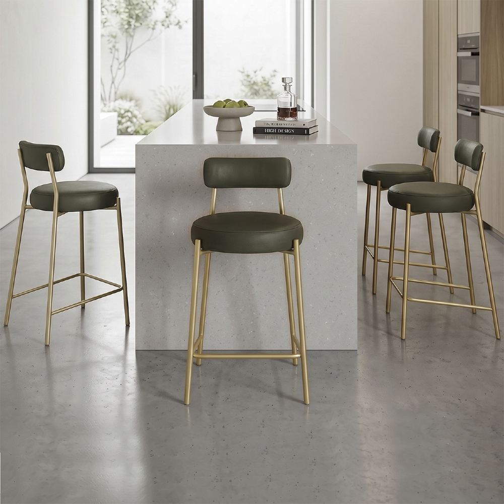 Banqueta Cozinha Alta Kit 4 Torino Sintético Verde/Dorurado I01 - Mpozenato