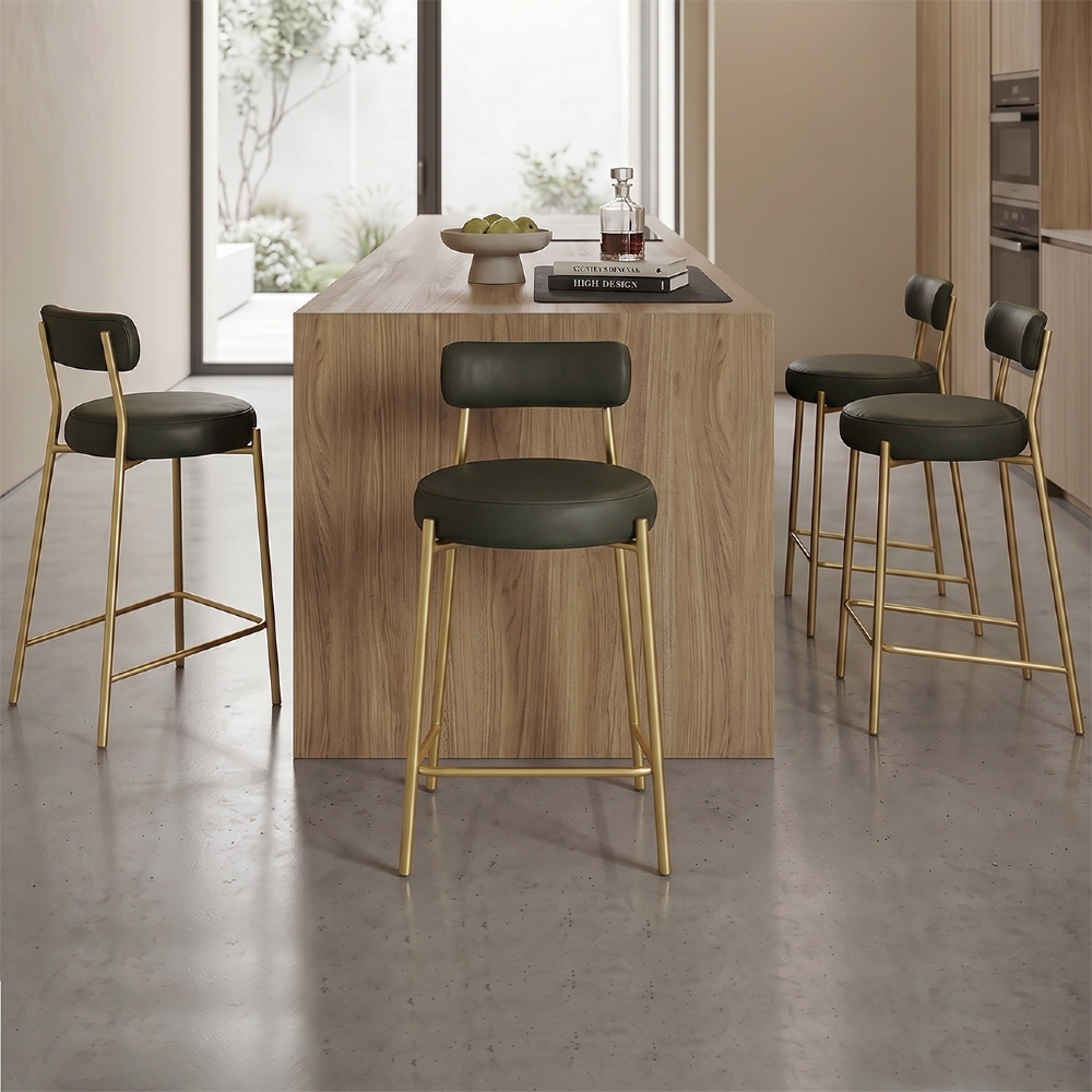 Banqueta Cozinha Média Kit 4 Torino Sintético Verde/Dorurado I01 - Mpozenato