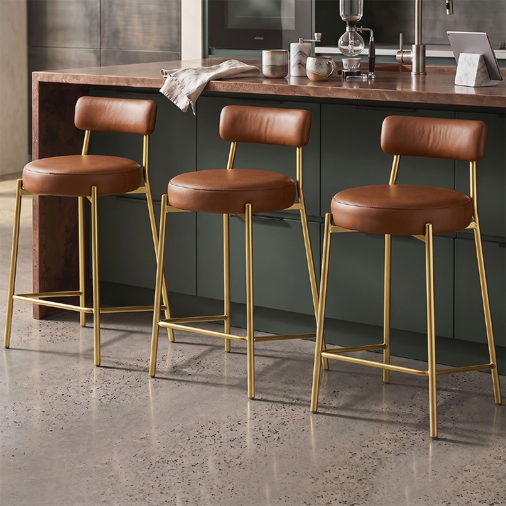 Banqueta Cozinha Média Kit 3 Torino Sintético Whisky/Dorurado I01 - Mpozenato
