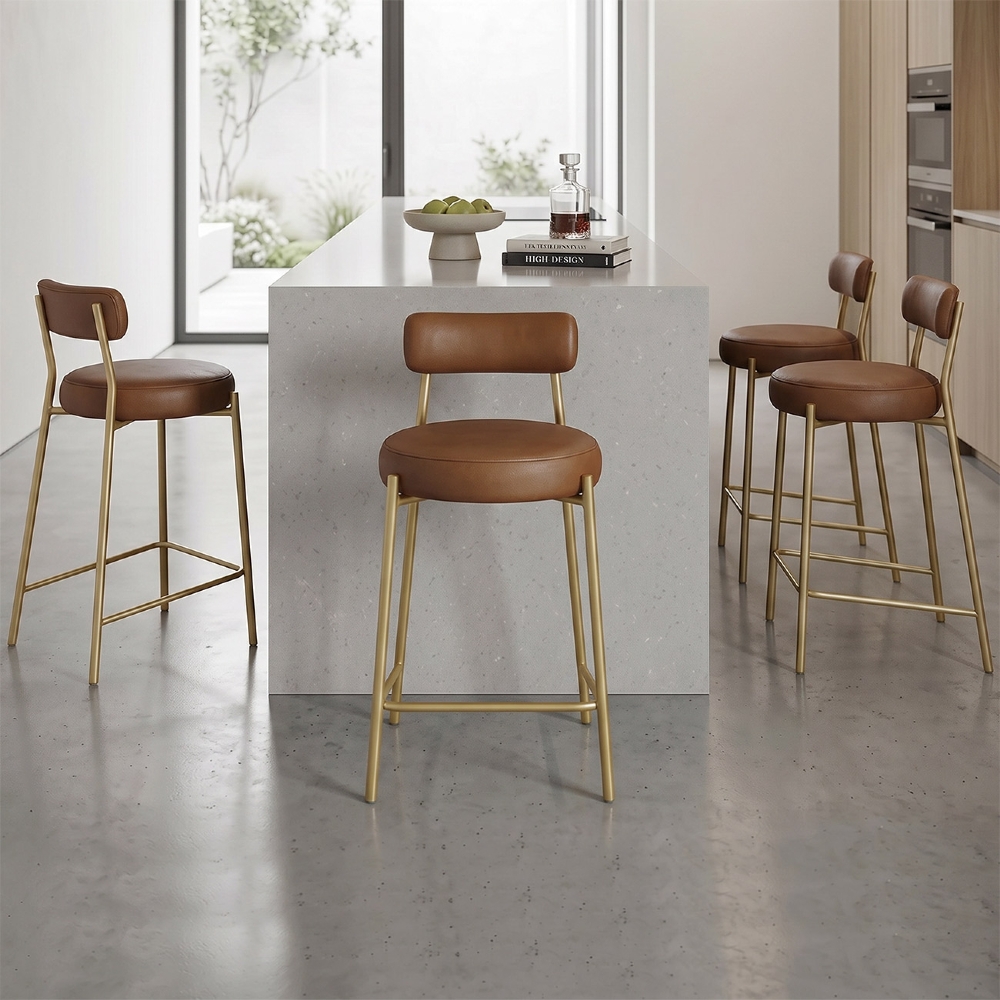 Banqueta Cozinha Alta Kit 4 Torino Sintético Whisky/Dorurado I01 - Mpozenato
