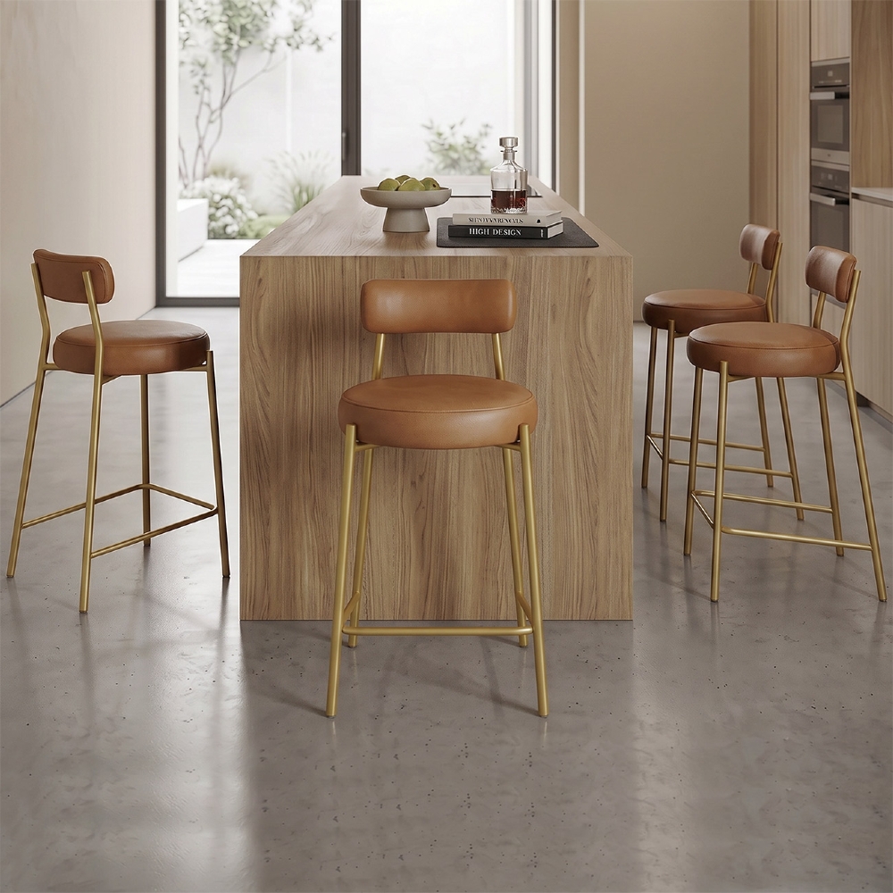 Banqueta Cozinha Média Kit 4 Torino Sintético Whisky/Dorurado I01 - Mpozenato