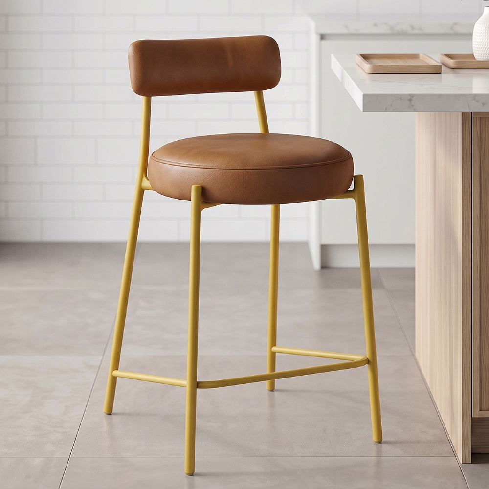 Banqueta Cozinha Média Torino Sintético Whisky/Dorurado I01 - Mpozenato