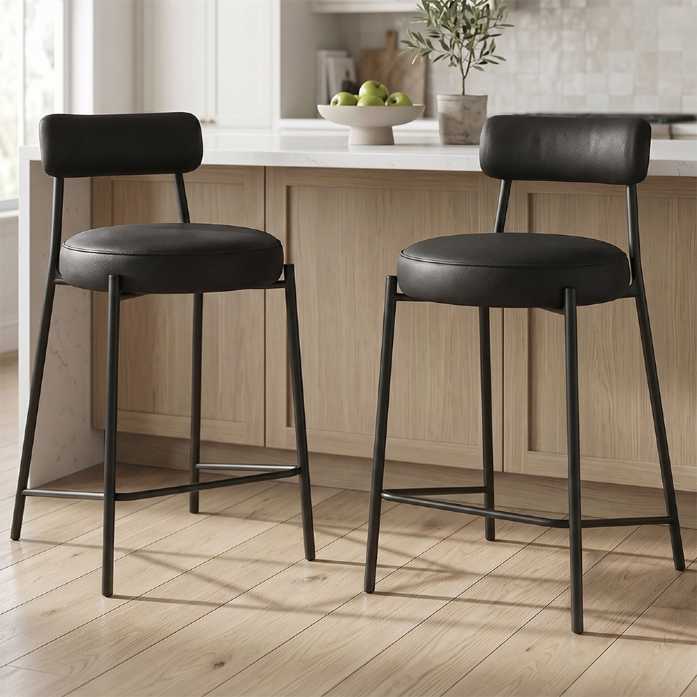 Banqueta Cozinha Alta Estofada Kit 2 Torino Sintético/Preto Preto I01 - Mpozenato