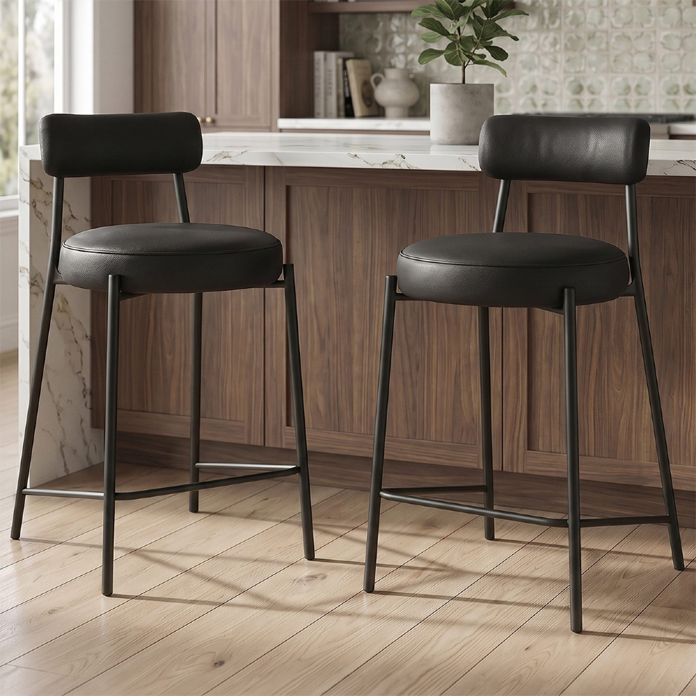 Banqueta Cozinha Média Estofada Kit 2 Torino Sintético Preto/Preto I01 - Mpozenato