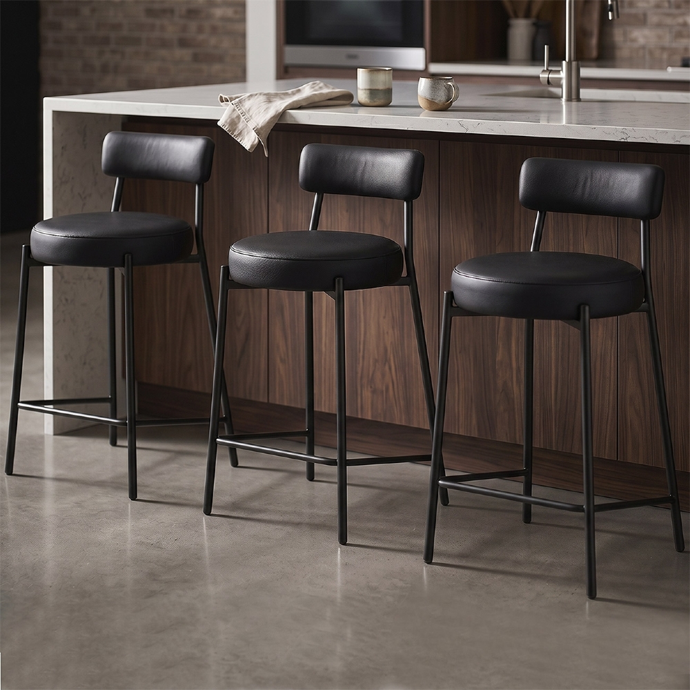 Banqueta Cozinha Alta Estofada Kit 3 Torino Sintético Preto/Preto I01 - Mpozenato