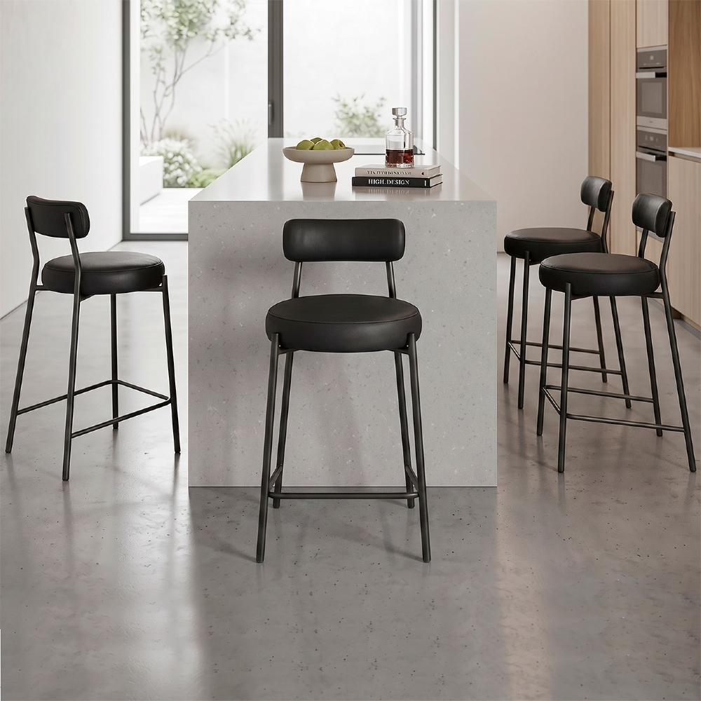 Banqueta Cozinha Alta Estofada Kit 4 Torino Sintético Preto/Preto I01 - Mpozenato