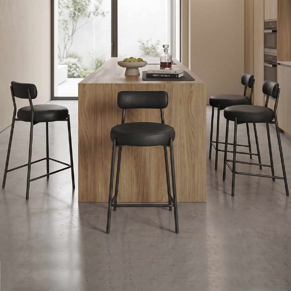 Banqueta Cozinha Média Estofada Kit 4 Torino Sintético Preto/Preto I01 - Mpozenato