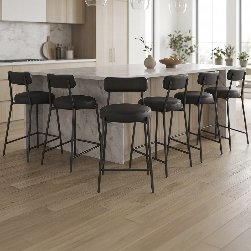 Banqueta Cozinha Alta Estofada Kit 6 Torino Sintético Preto/Preto I01 - Mpozenato
