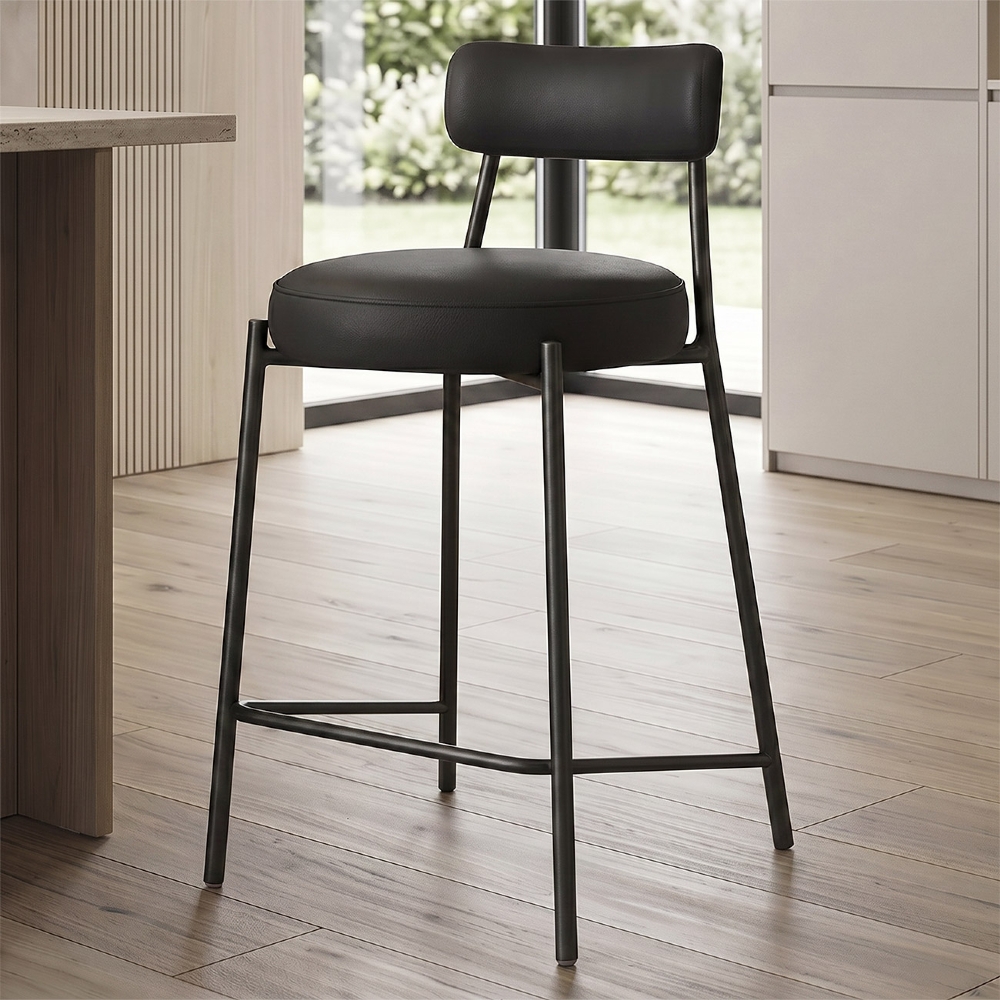 Banqueta Cozinha Alta Estofada Torino Sintético Preto/Preto I01 - Mpozenato