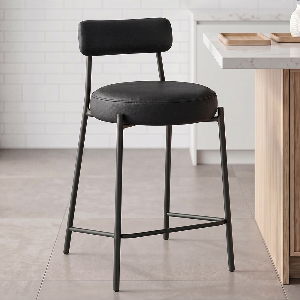 Banqueta Cozinha Média Estofada Torino Sintético Preto/Preto I01 - Mpozenato