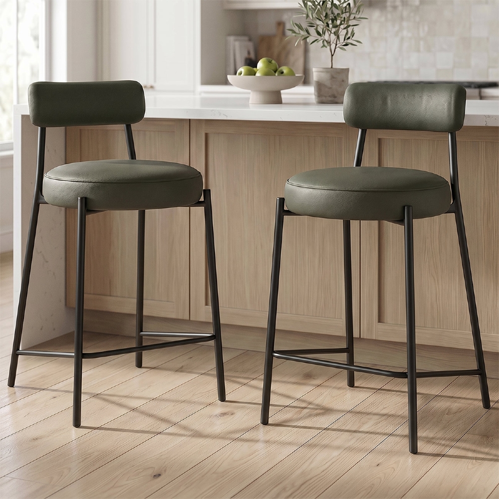 Banqueta Cozinha Alta Estofada Kit 2 Torino Sintético/Preto Verde I01 - Mpozenato