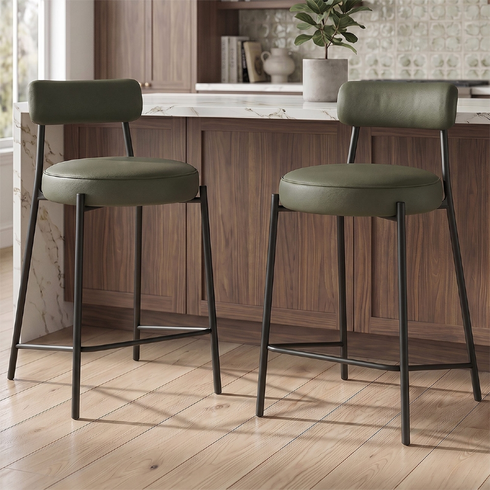 Banqueta Cozinha Média Estofada Kit 2 Torino Sintético Verde/Preto I01 - Mpozenato