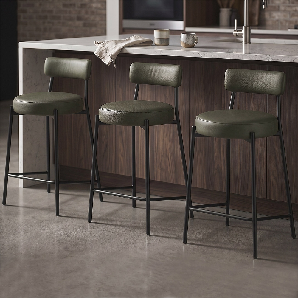 Banqueta Cozinha Alta Estofada Kit 3 Torino Sintético Verde/Preto I01 - Mpozenato