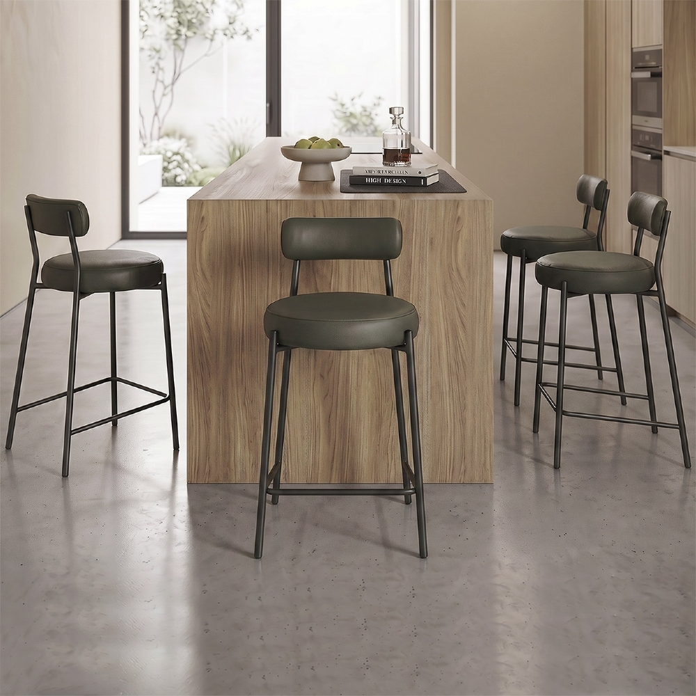 Banqueta Cozinha Média Estofada Kit 4 Torino Sintético Verde/Preto I01 - Mpozenato