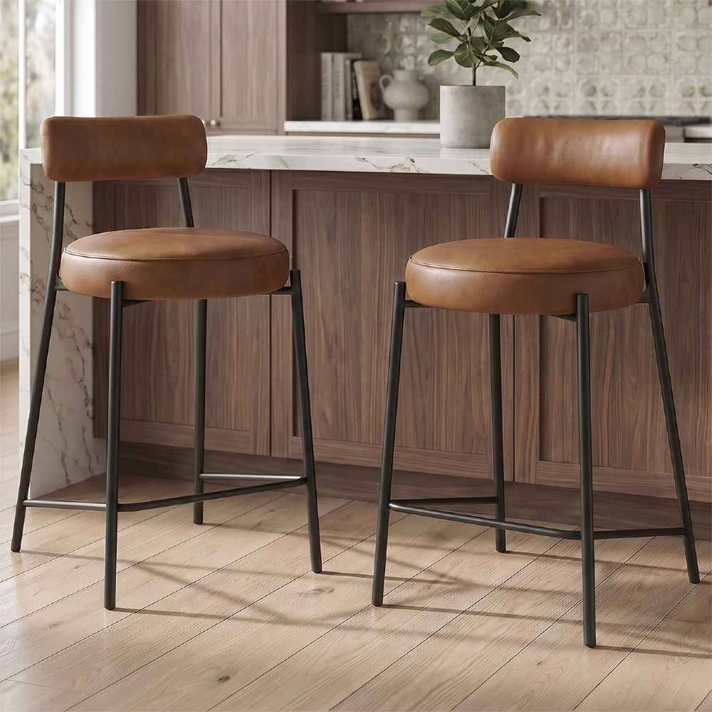 Banqueta Cozinha Média Estofada Kit 2 Torino Sintético Whisky/Preto I01 - Mpozenato