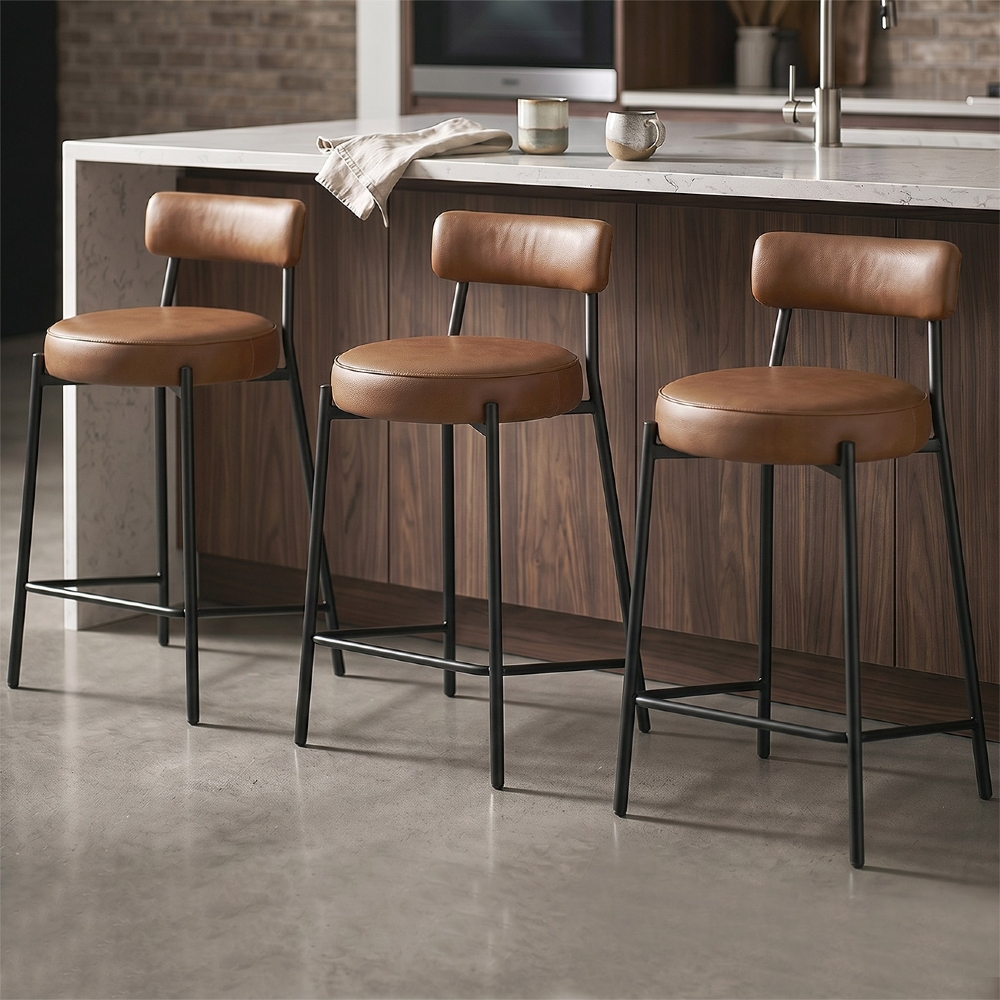 Banqueta Cozinha Alta Estofada Kit 3 Torino Sintético Whisky/Preto I01 - Mpozenato