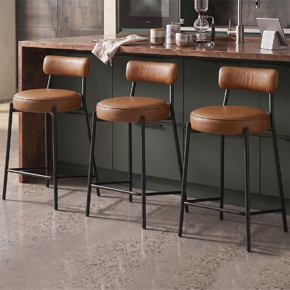Banqueta Cozinha Média Estofada Kit 3 Torino Sintético Whisky/Preto I01 - Mpozenato