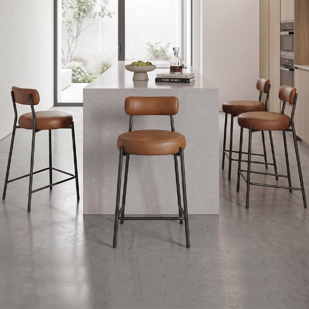 Banqueta Cozinha Alta Estofada Kit 4 Torino Sintético Whisky/Preto I01 - Mpozenato
