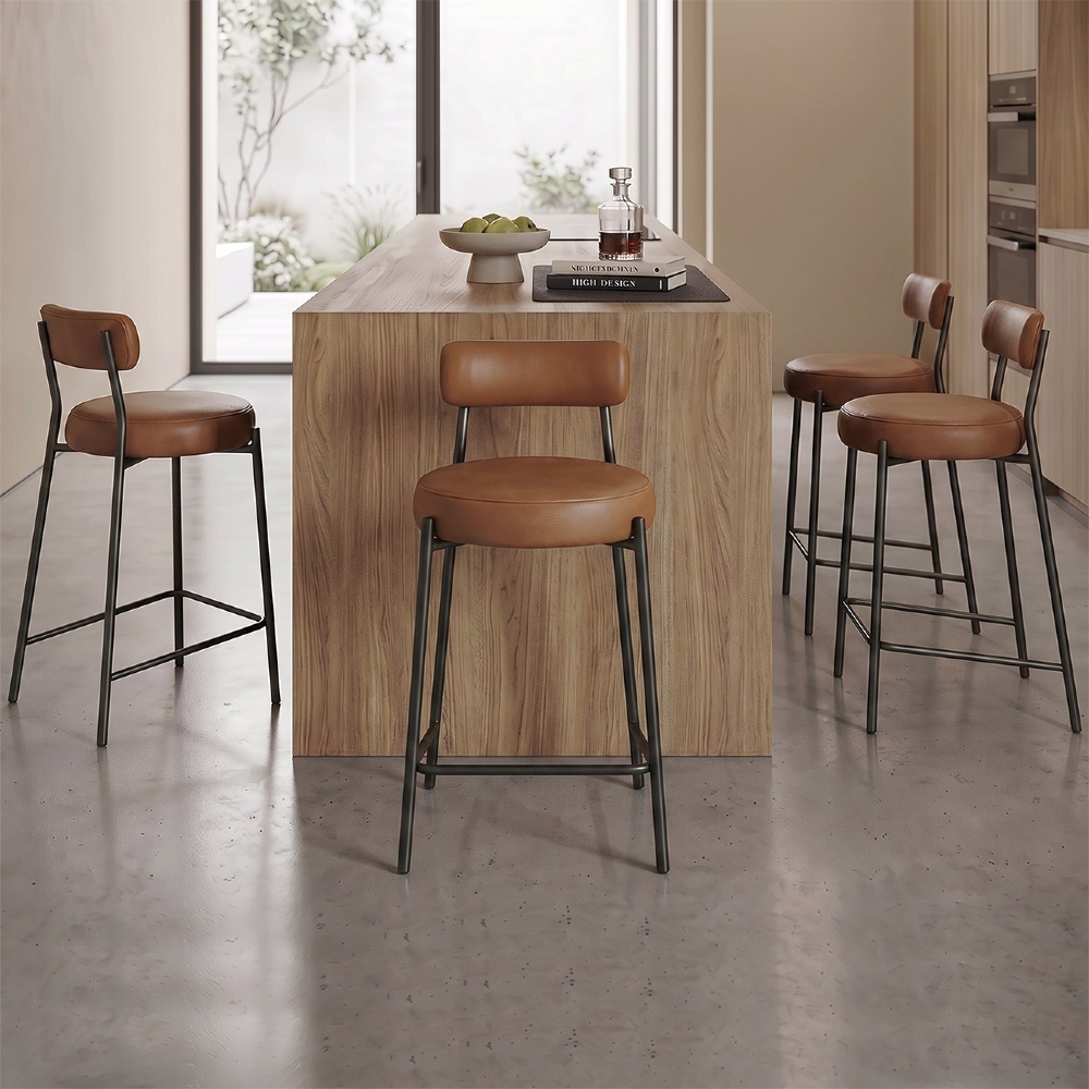 Banqueta Cozinha Média Estofada Kit 4 Torino Sintético Whisky/Preto I01 - Mpozenato