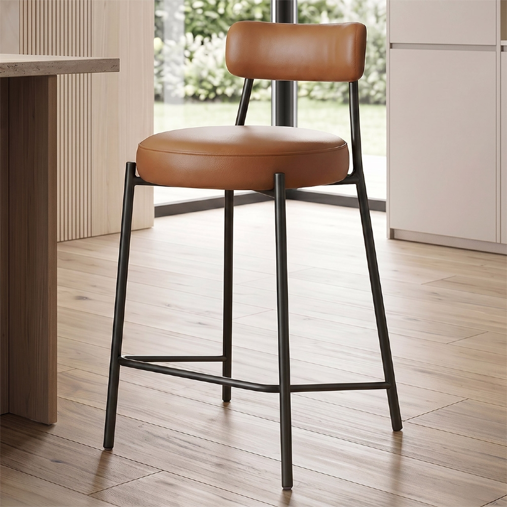 Banqueta Cozinha Alta Estofada Torino Sintético Whisky/Preto I01 - Mpozenato