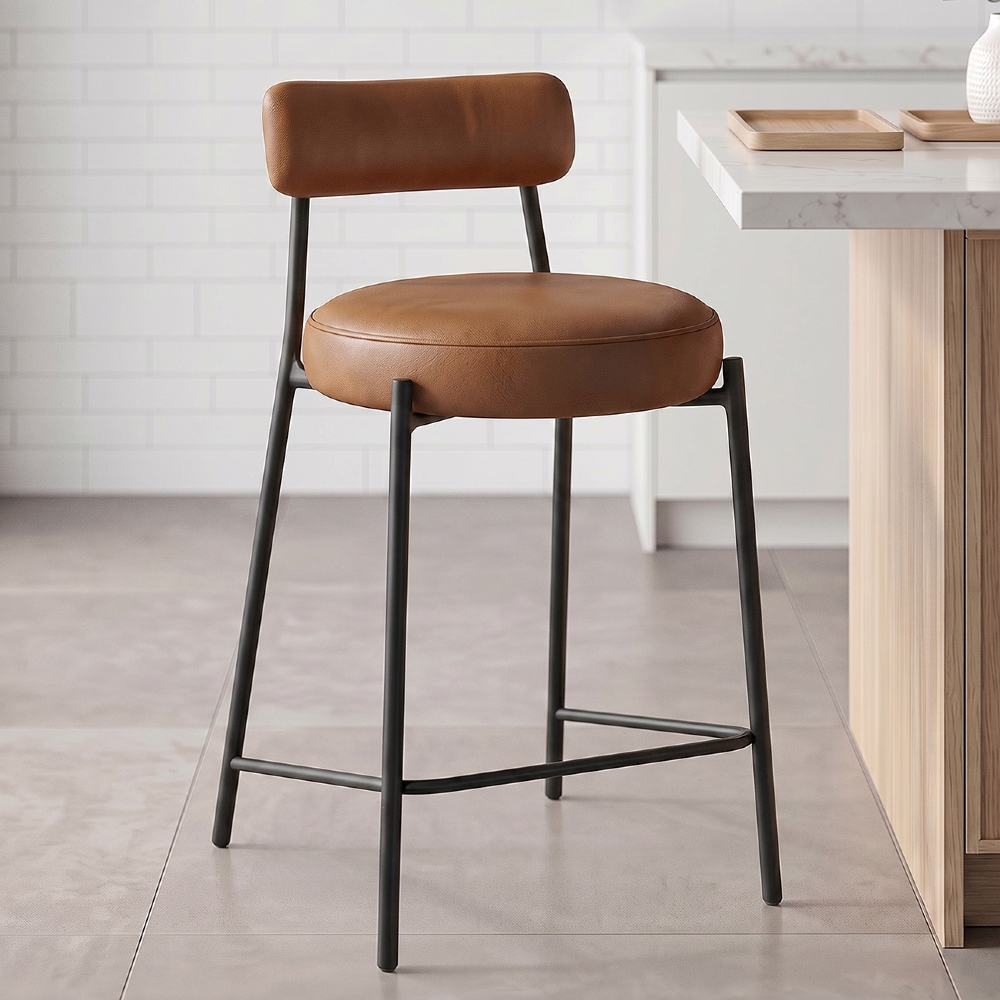 Banqueta Cozinha Média Estofada Torino Sintético Whisky/Preto I01 - Mpozenato