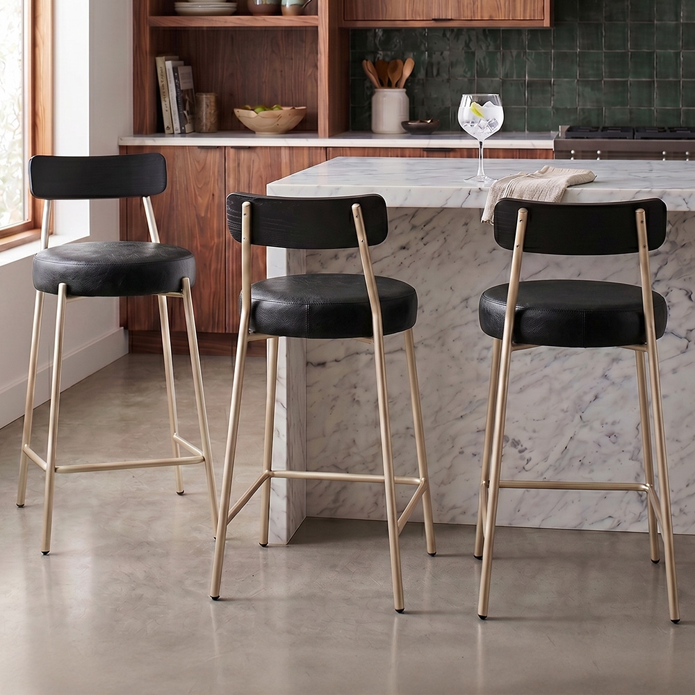 Banqueta Cozinha Alta Kit 3 Modena Sintético Preto/Preto/Chp I01 - Mpozenato