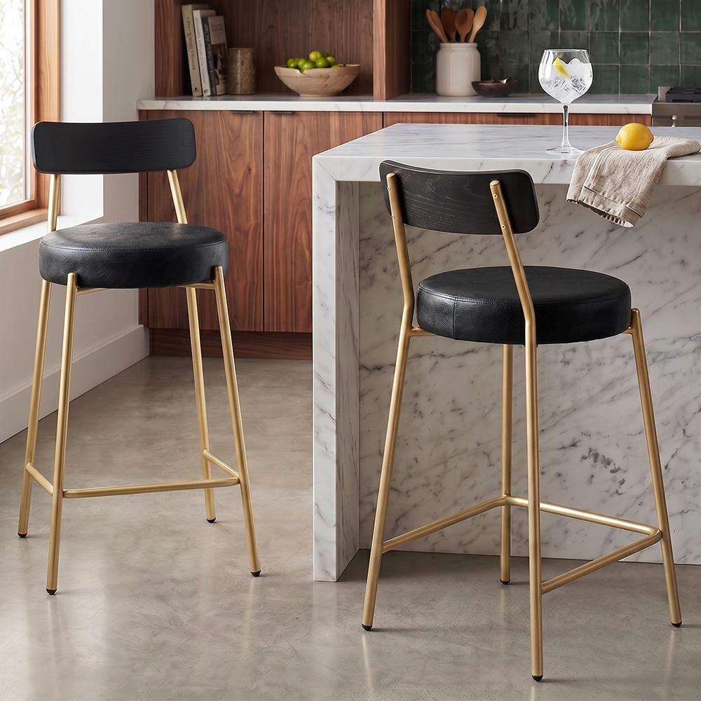 Banqueta Cozinha Alta Kit 2 Modena Sintético Preto/Preto/Dr I01 - Mpozenato