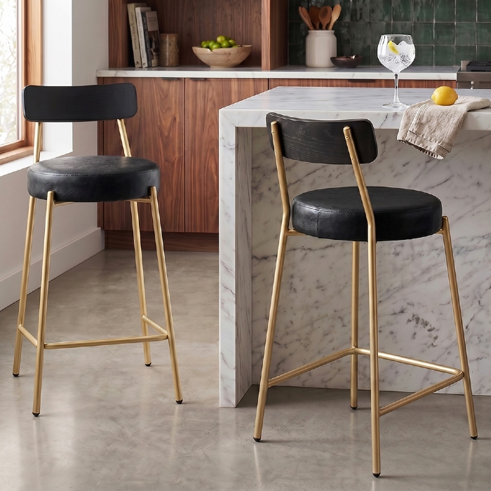 Banqueta Cozinha Alta Kit 2 Modena Sintético Preto/Preto/Dr I01 - Mpozenato