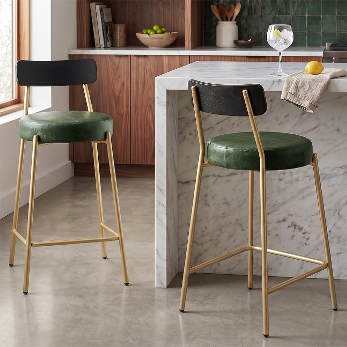 Banqueta Cozinha Alta Kit 2 Modena Sintético Verde/Preto/Dr I01 - Mpozenato