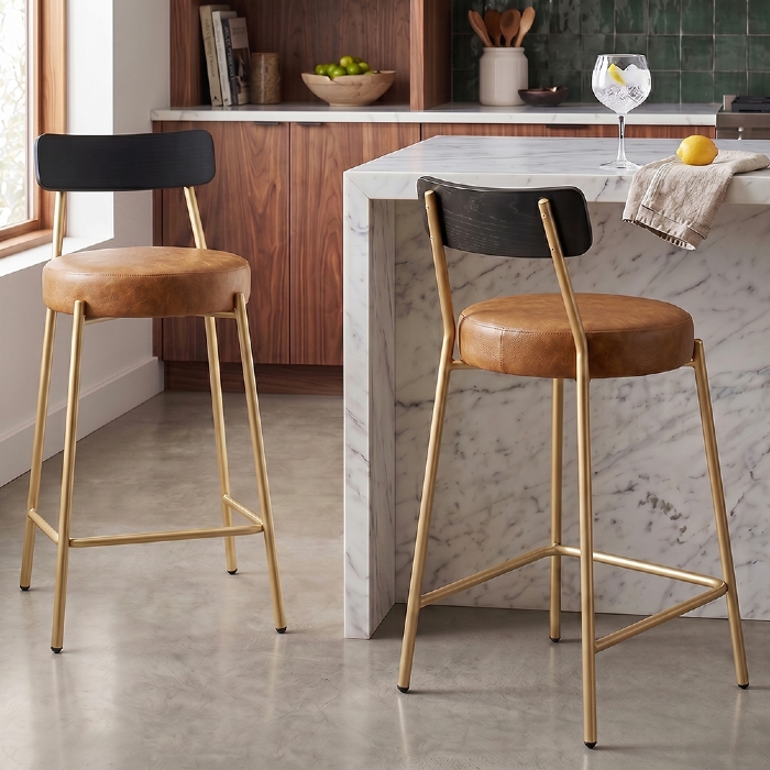Banqueta Cozinha Alta Kit 2 Modena Sintético Whisky/Preto/Dr I01 - Mpozenato