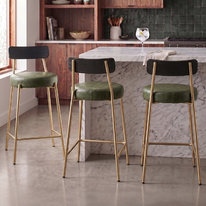 Banqueta Cozinha Alta Kit 3 Modena Sintético Verde/Preto/Dr I01 - Mpozenato