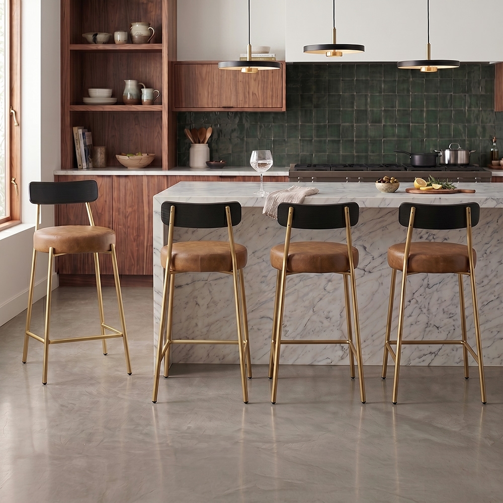 Banqueta Cozinha Alta Kit 4 Modena Sintético Whisky/Preto/Dr I01 - Mpozenato