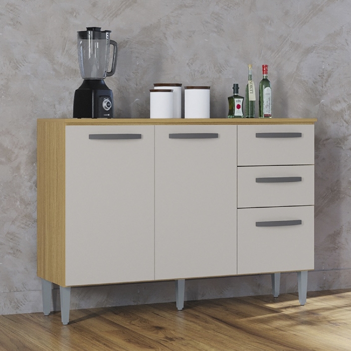 Balcão Cozinha c/ Tampo 2 Pt 3 Gv Livy Z46 Damasco/Off White - Mpozenato