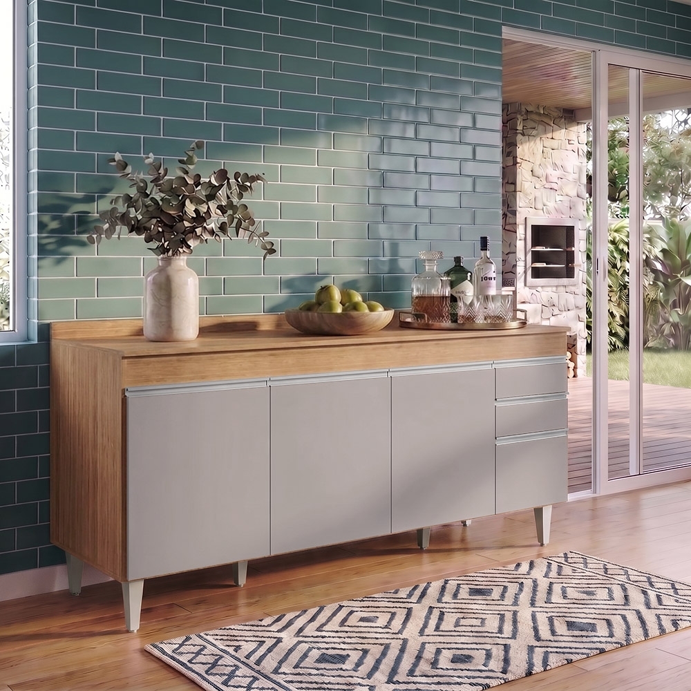Balcão Gabinete 180cm com Tampo Dallas Castanho/Cinza - Lumil