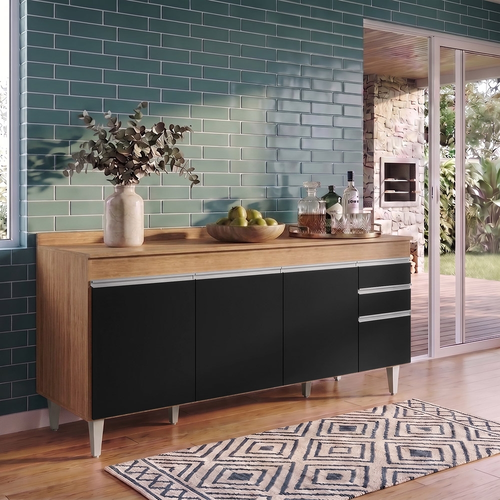 Balcão Gabinete 180cm com Tampo Dallas Castanho/Preto - Lumil