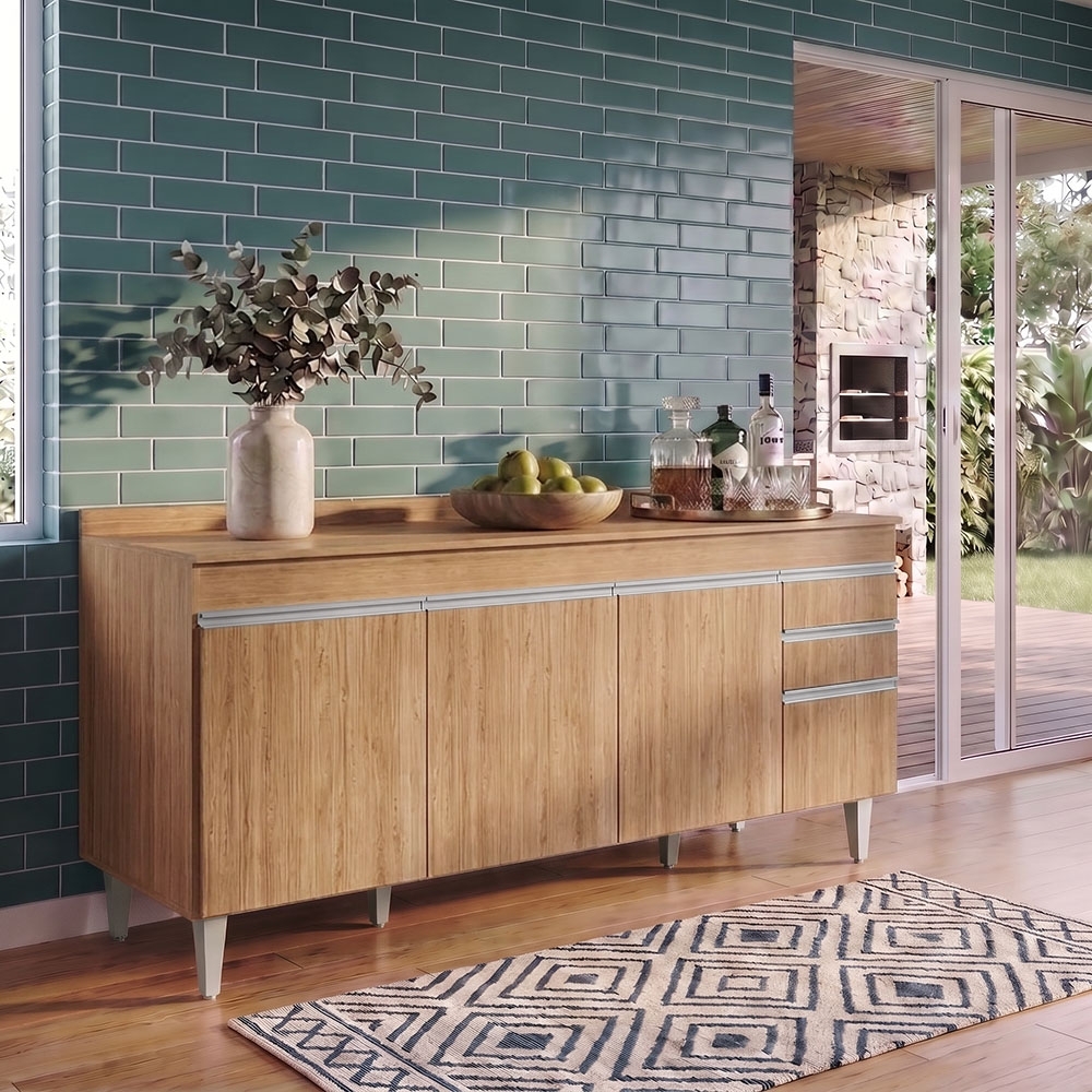 Balcão de Cozinha Para Pia Com Tampo 180cm Dallas Castanho  - Lumil
