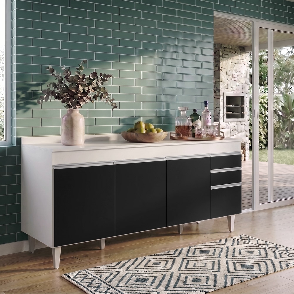 Balcão Gabinete 180cm com Tampo Dallas Branco/Preto - Lumil