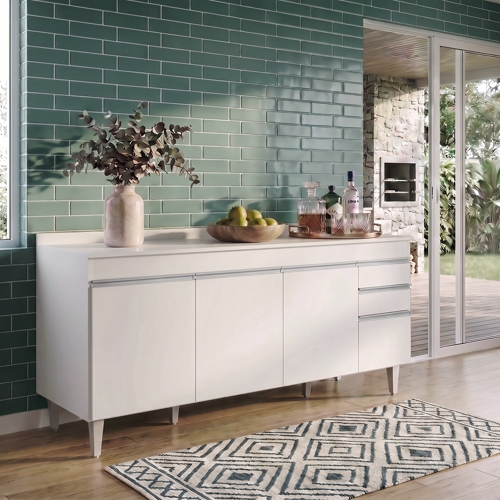 Balcão Gabinete 180cm com Tampo Dallas Branco - Lumil