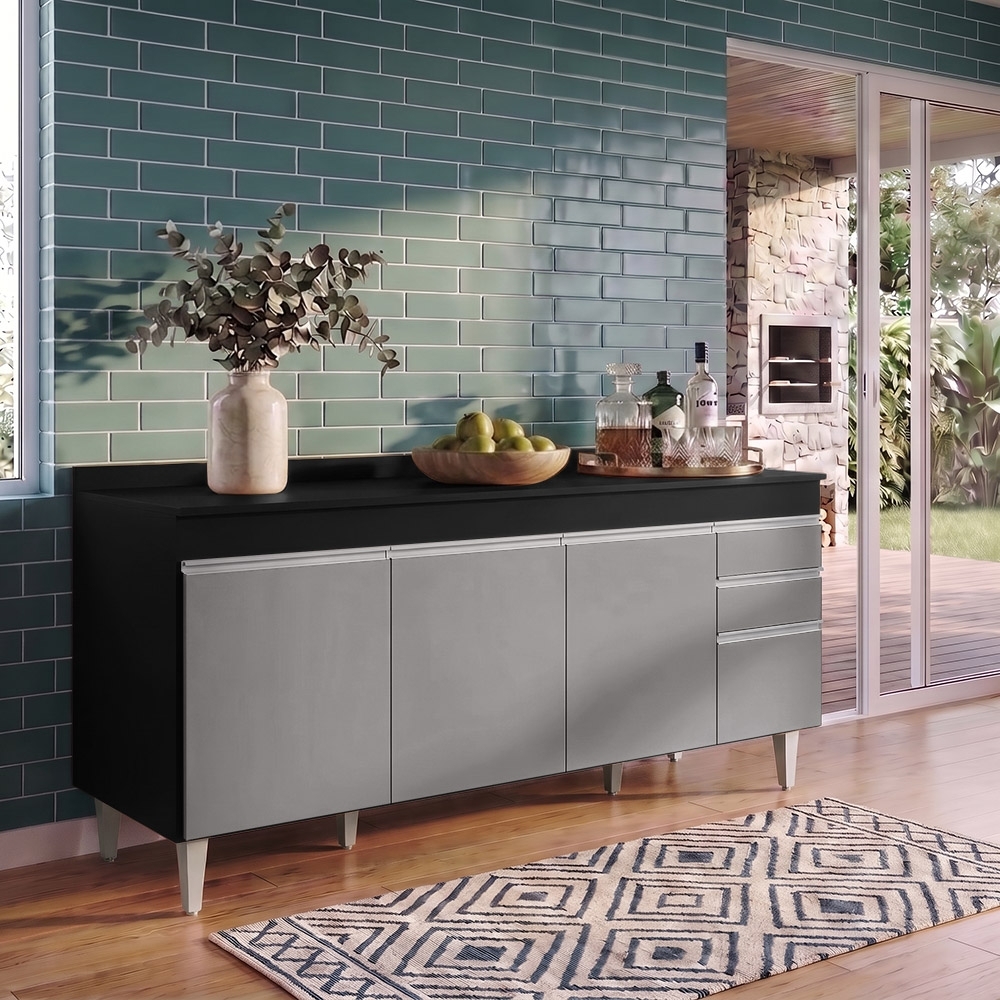 Balcão Gabinete 180cm com Tampo Dallas Preto/Cinza - Lumil