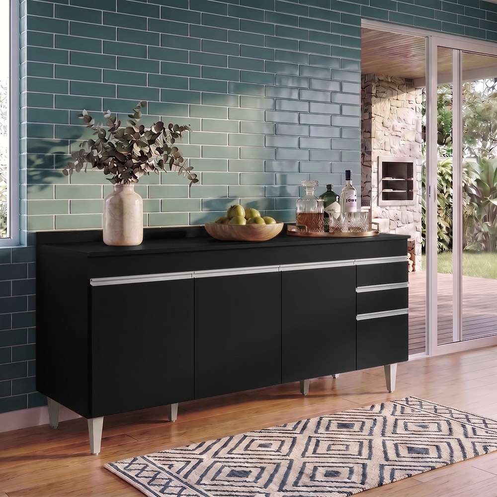 Balcão Gabinete 180cm com Tampo Dallas Preto - Lumil