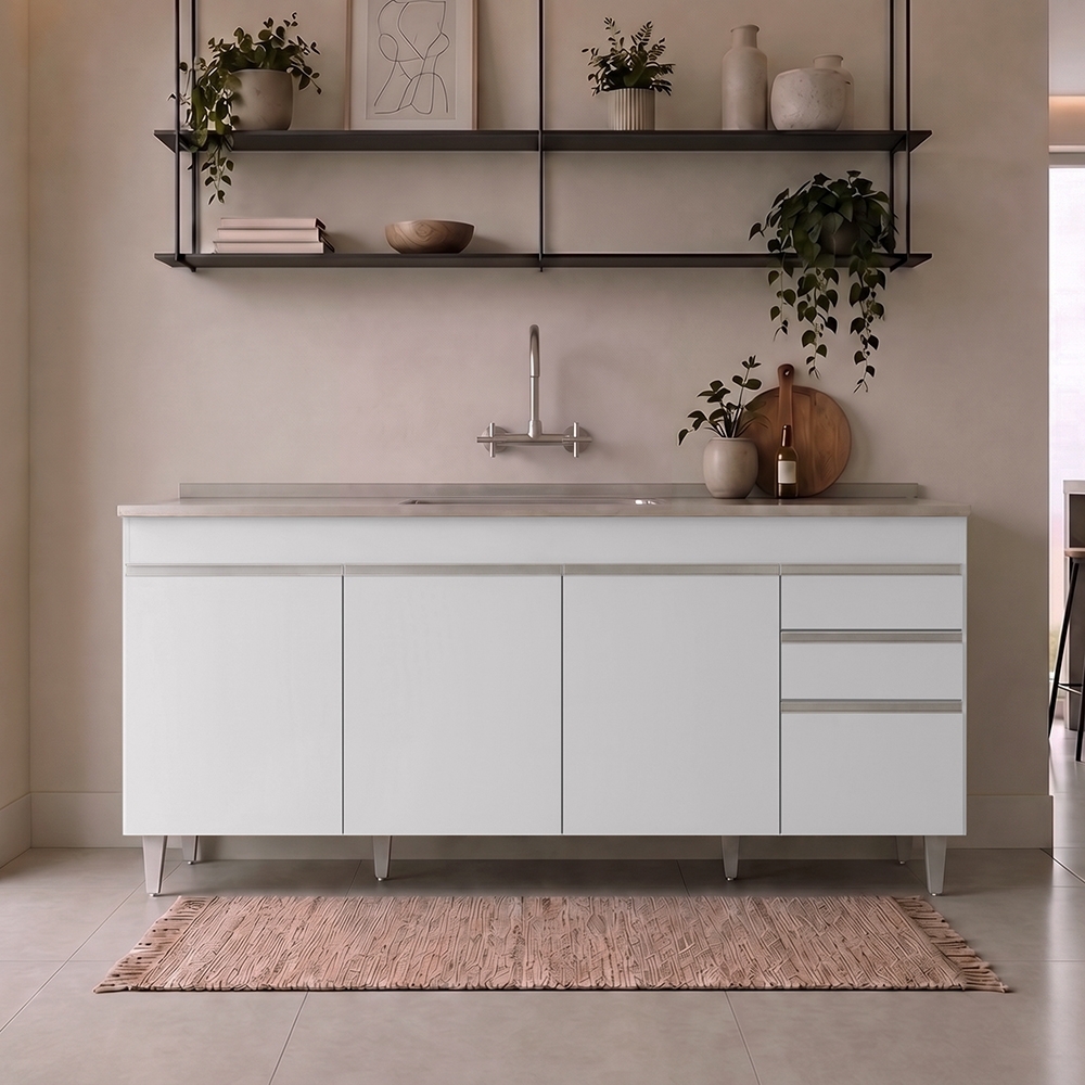 Balcão Gabinete Com Pia 180cm Dallas Branco - Lumil